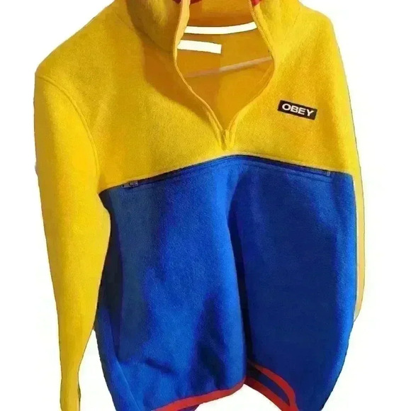 Obey Womens Half Zip Fleece Jacket Size Small Colorblock Kangaroo Pocket - Picture 3 of 12
